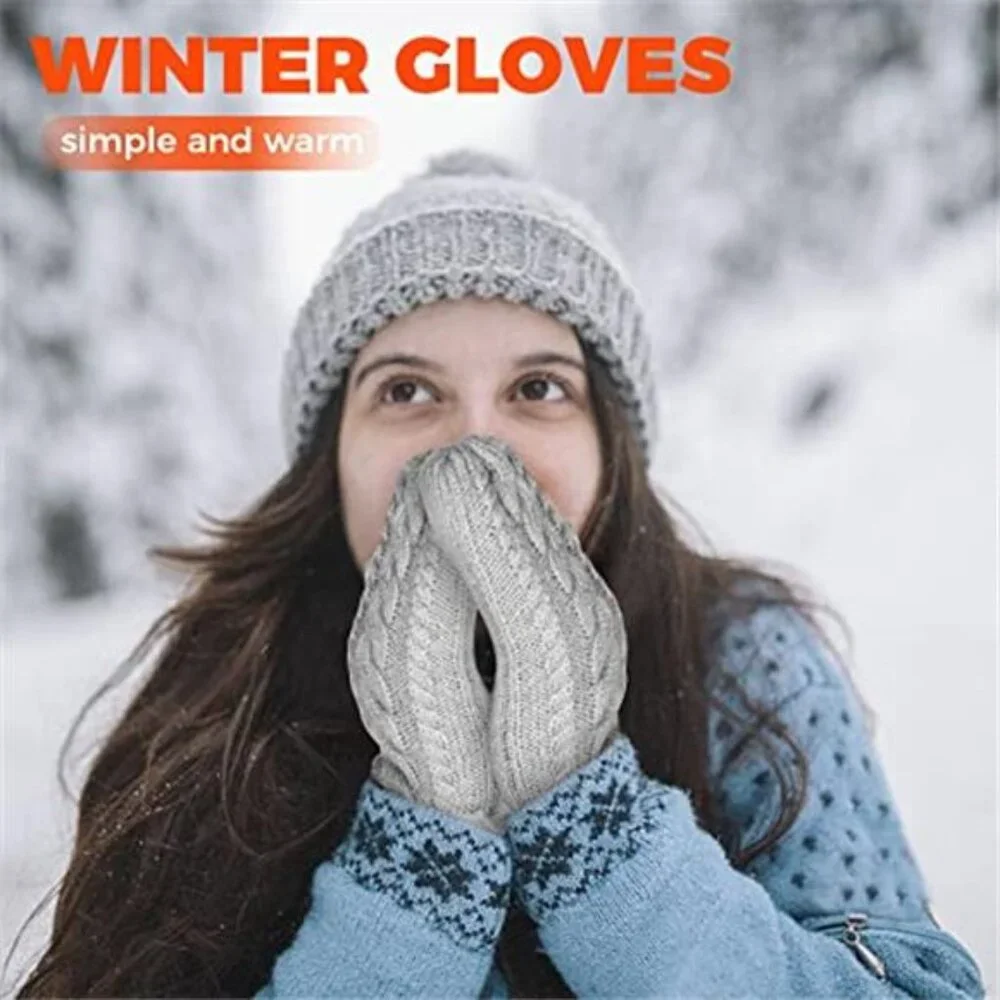 Women's Winter Warm Mittens Cozy Thick Knitted Gloves